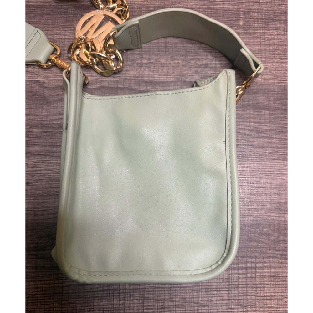 Steve Madden Sage Green Crossbody Phone Bag Guitar Strap Gold Chain Logo Mini - Picture 4 of 4